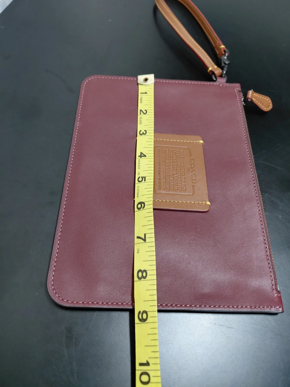 Coach Burgundy Leather Wristlet with Tan Patch